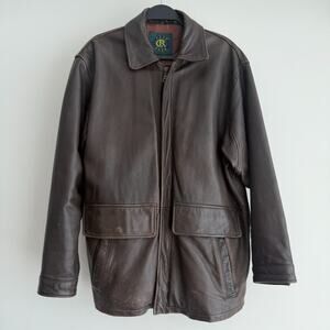 Vintage Club Room Leather Jacket Mens Small Brown Distressed Oversized Barn Coat